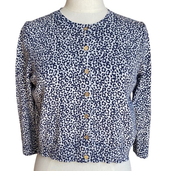 Boden Eldon Leopard Animal Print Cardigan Sz M French Navy Button Chic Mobwife-M - Picture 5 of 11